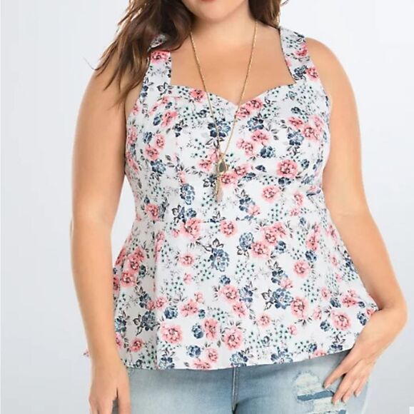 TORRID FLORAL SATEEN PEPLUM TOP - Picture 1 of 8